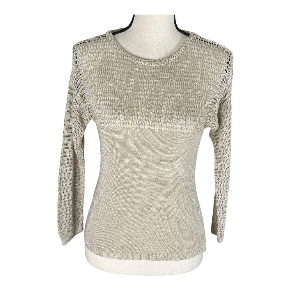 VTG RODIER PARIS‎ France 3/4  Sleeves Beige Linen Blend Pullover Sweater Size S